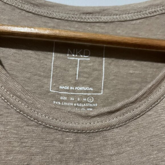 NKD-T By Naked Cashmere Linen Maxi Dress Size Large Minimalist Tan - Picture 5 of 5